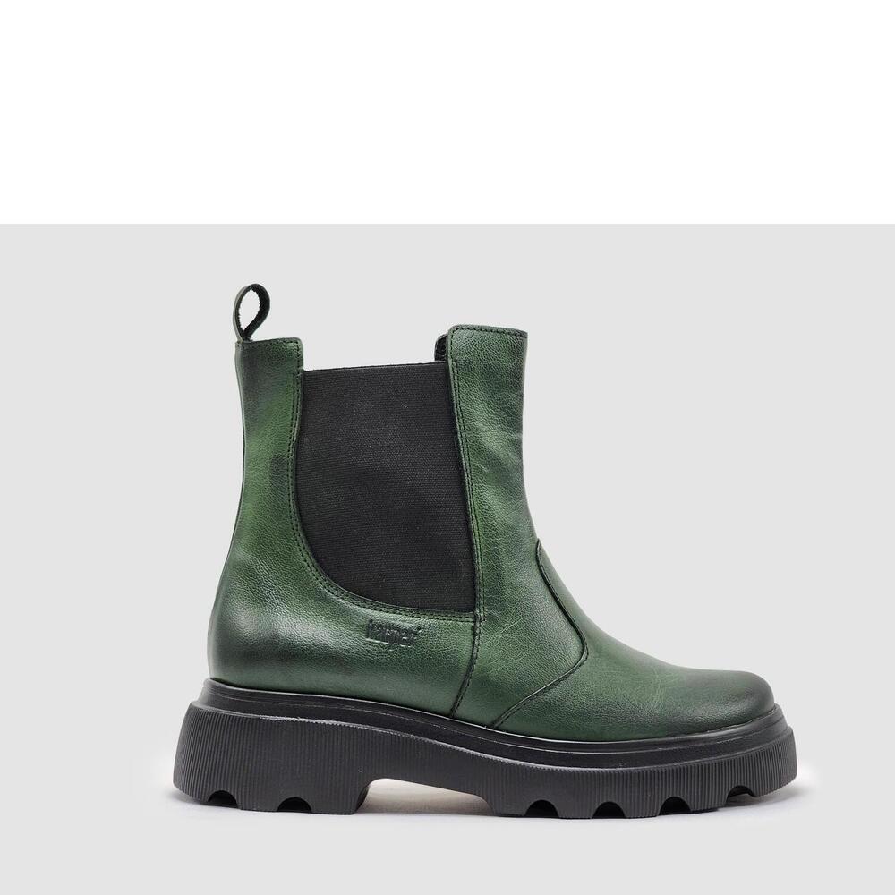NEW KCR GROUP women's modern insulated zip-up chelsea leather boots in green